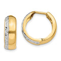 14k w/Rhodium Textured Hinged Hoop Earrings, 15 x 16 mm
