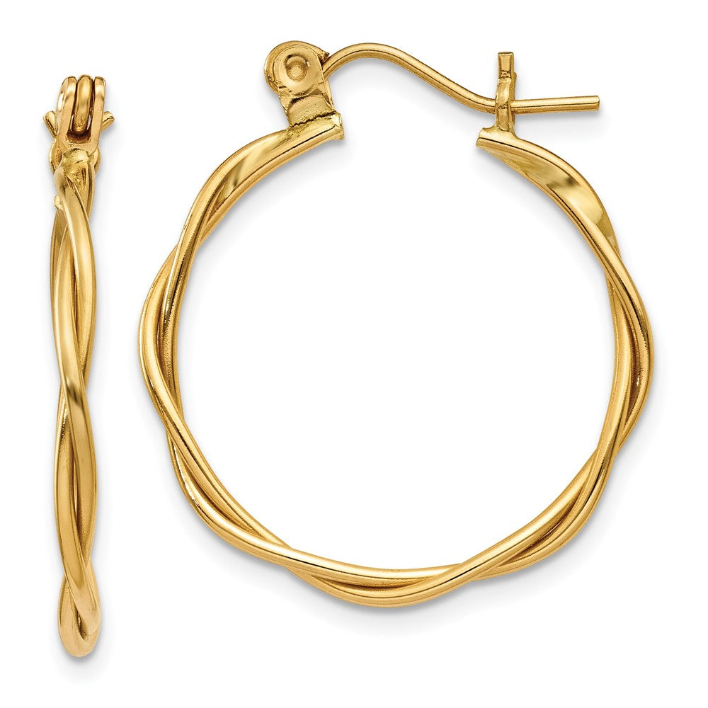 14k Polished Twisted Circle Hoop Earrings, 24 x 21 mm