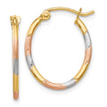 14K w/White and Rose Rhodium Diamond Cut Hoop Earrings, 20 x 16 mm