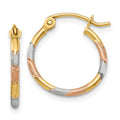14K w/White and Rose Rhodium 1.5mm Satin & D/C Hoop Earrings, 16 x 1.5 mm