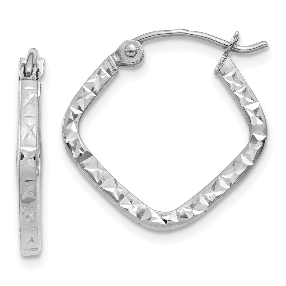 14K White Gold Diamond Cut Squared Hoop Earrings, 17 x 1.75 mm