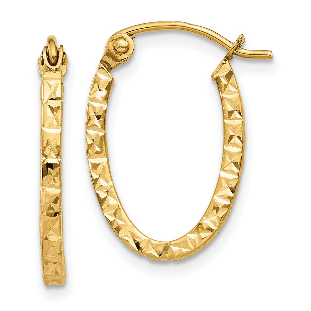 14K Diamond Cut Oval Hollow Hoop Earrings, 18 x 1.75 mm