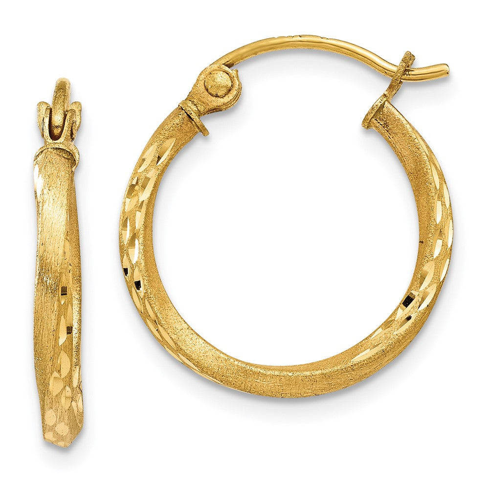 14K Satin Diamond Cut Hollow Twisted Hoop Earrings, 17 x 17 mm