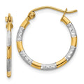 14K w/White Rhodium Diamond Cut Hoop Earrings, 19 x 18 mm