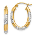 14K & Rhodium 3mm Diamond Cut Oval Hollow Hoop Earrings, 21 x 15 mm