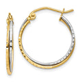 14K Yellow and White Gold Diamond Cut Twisted Hoop Earrings, 20 x 19 mm