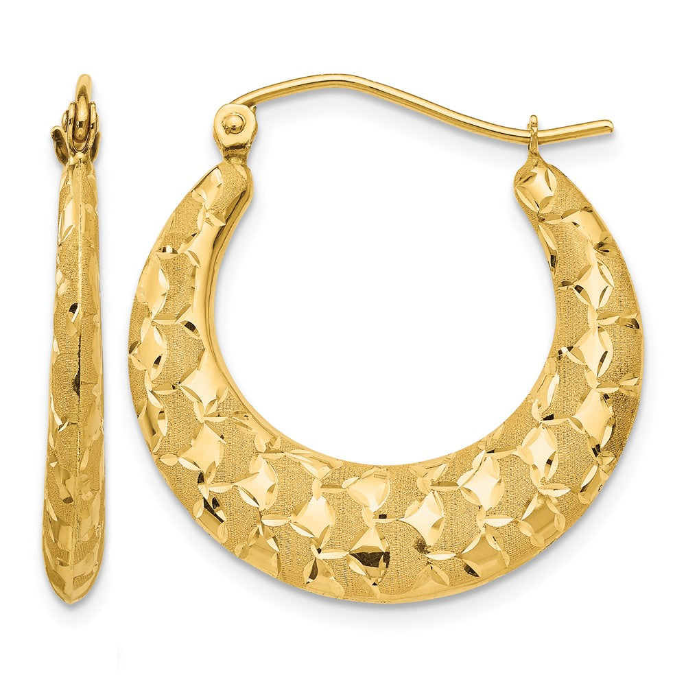 14K Laser Cut Patterned Hoop Earrings, 26 x 3.5 mm