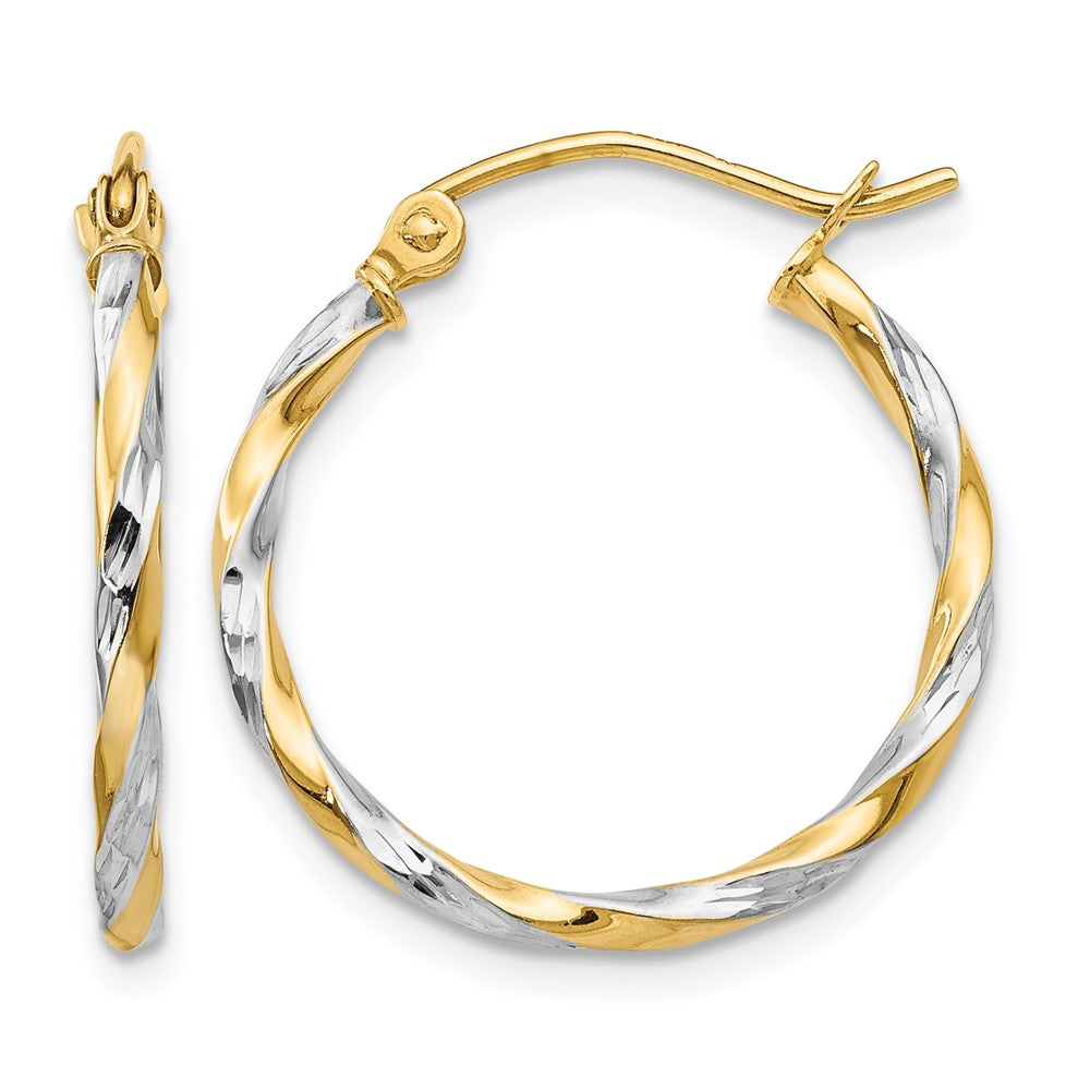 14K & Rhodium Hollow Twisted Hoop Earrings, 21 x 2 mm