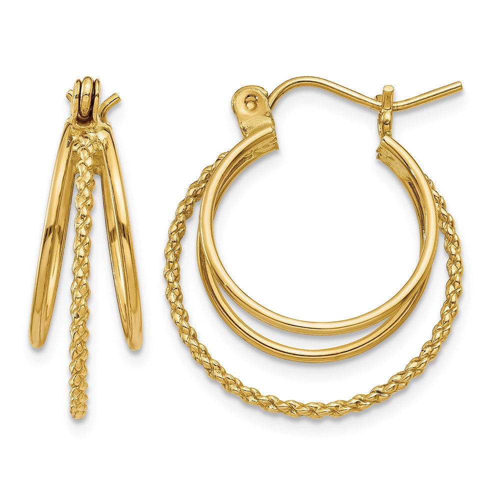 14k Polished and Textured Circle Hoop Earrings, 19 x 7.25 mm