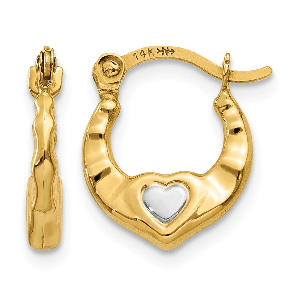 14K & Rhodium Heart Hollow Hoop Earrings, 12 x 10 mm