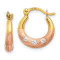 14K & White and Rose Rhodium Flower Hoop Earrings, 15 x 12 mm