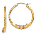 14K & Rose Heart D/C Hoop Earrings, 26 x 24 mm
