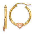 14K Yellow & Rose Gold Heart Hoop Earrings, 23 x 3.75 mm
