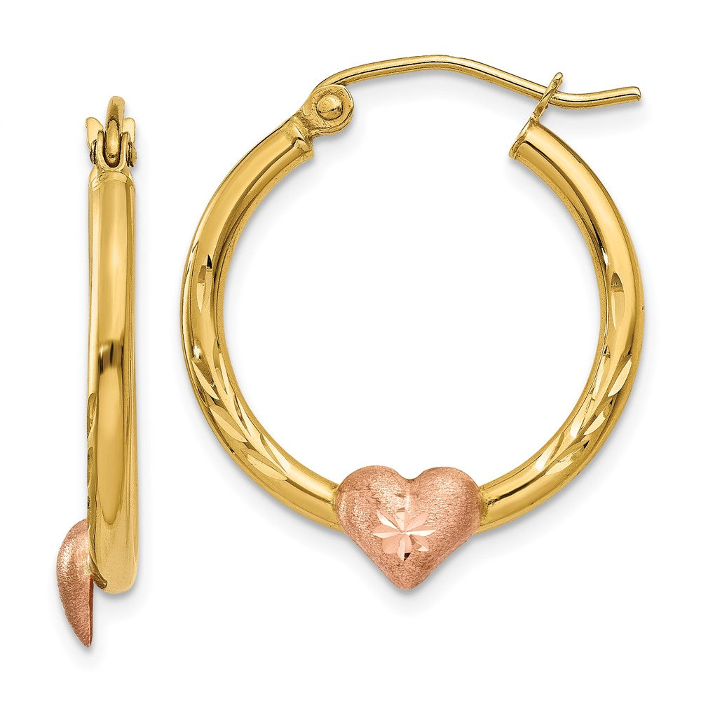 14K Yellow & Rose Gold Heart Hoop Earrings, 23 x 3.75 mm