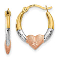 14K & White and Rose Rhodium Heart Hoop Earrings, 16 x 14 mm