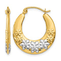 14K & Rhodium Hollow Flowers Hoop Earrings, 22 x 3 mm