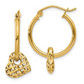 14K Moveable Heart Hoop Earrings, 23 x 19 mm