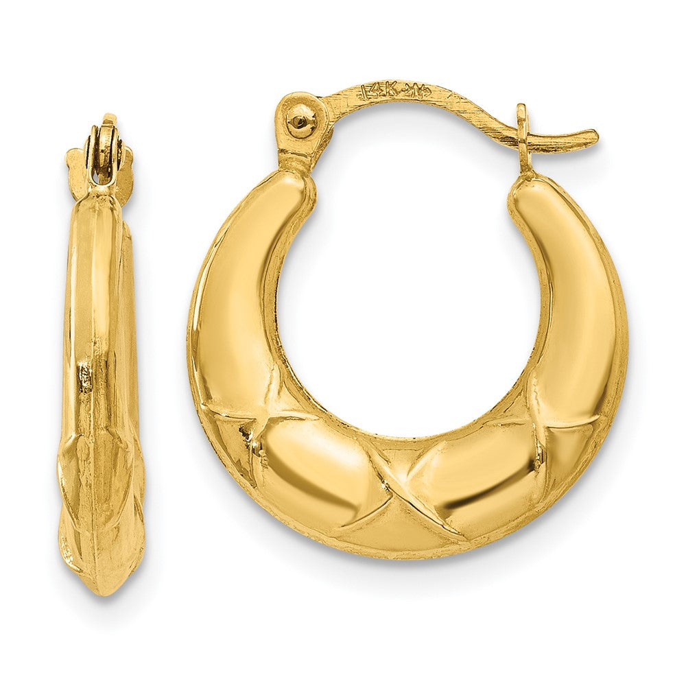 14K Hollow X Hoop Earrings, 16 x 3 mm
