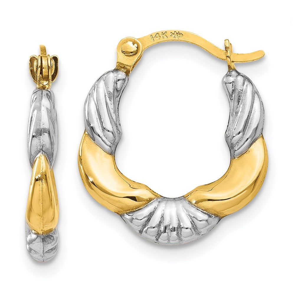 14K & Rhodium Hollow Scalloped Hoop Earrings, 15 x 13 mm