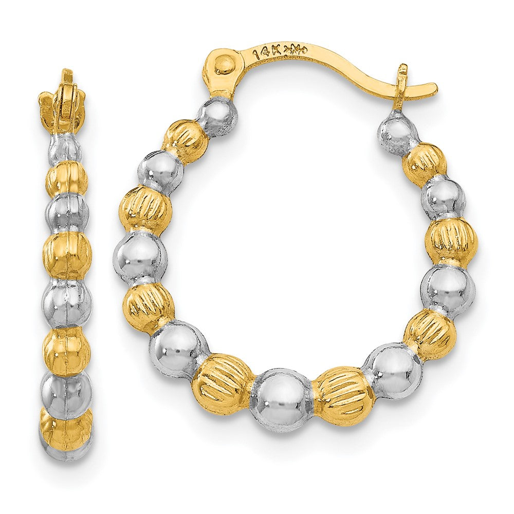 14K & Rhodium Beaded Hoop Earrings, 18 x 2.5 mm