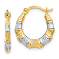 14K & Rhodium Hollow Bamboo Hoop Earrings, 14 x 13 mm