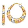 14K & White and Rose Rhodium Hollow Scalloped Hoop Earrings, 23 x 22 mm