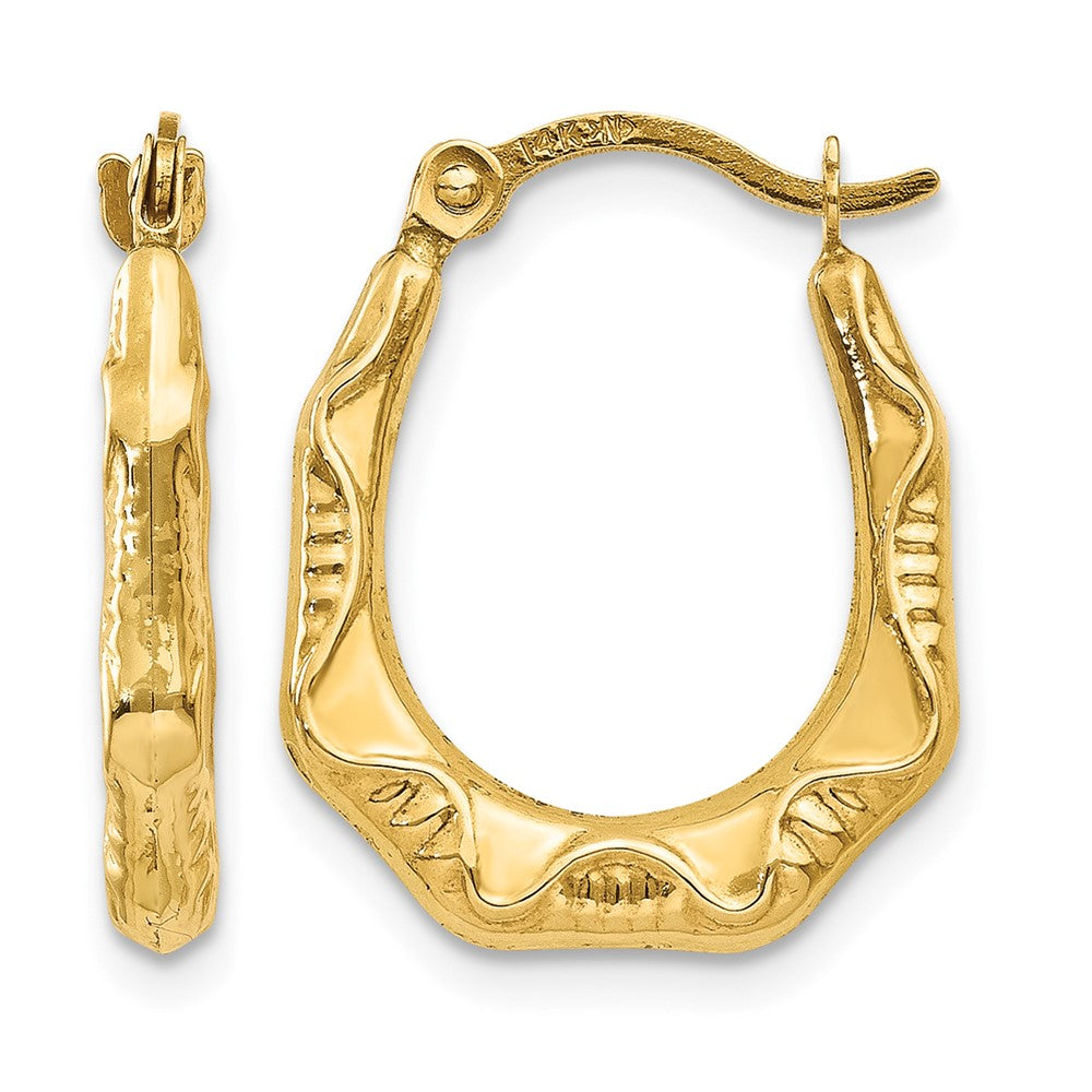 14K Hollow Oval Hoop Earrings, 17 x 14 mm