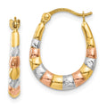 14K & White and Rose Rhodium Hollow Scalloped Hoop Earrings, 16 x 14 mm