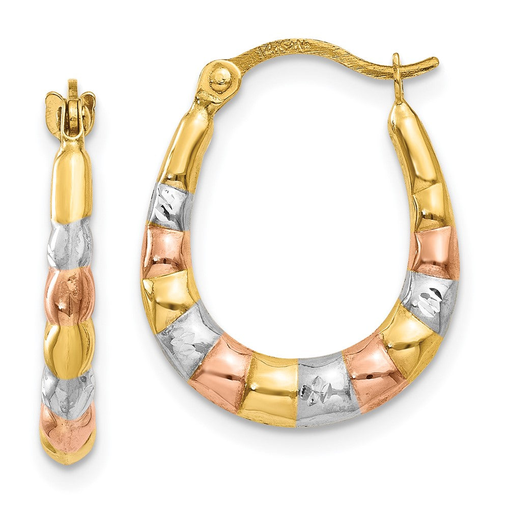 14K & White and Rose Rhodium Hollow Scalloped Hoop Earrings, 16 x 14 mm