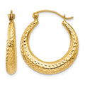14K Diamond Cut Hollow Hoop Earrings, 24 x 4.25 mm