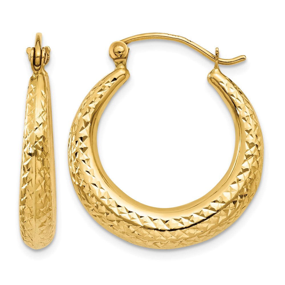 14K Diamond Cut Hollow Hoop Earrings, 24 x 4.25 mm