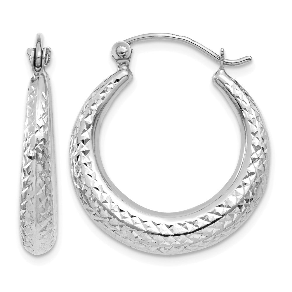 14K White Gold Diamond Cut Hollow Hoop Earrings, 24 x 4.25 mm