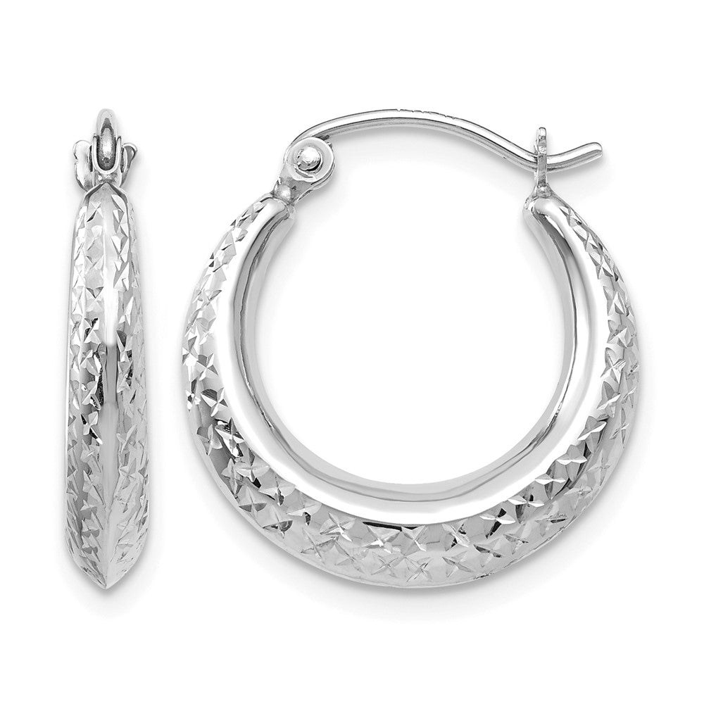 14K White Gold Textured Hollow Hoop Earrings, 19 x 3.25 mm