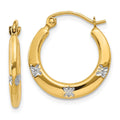 14K & Rhodium Flowers Hollow Hoop Earrings, 18 x 17 mm