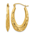 14K Satin Diamond Cut Hollow Hoop Earrings, 27 x 16 mm