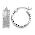 14K White Gold Diamond Cut Satin Hoop Earrings, 16 x 5 mm