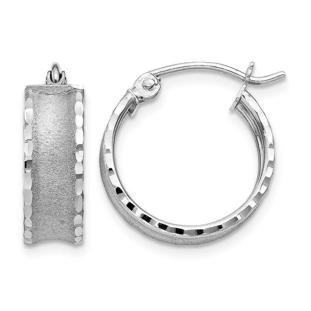 14K White Gold Diamond Cut Satin Hoop Earrings, 16 x 5 mm