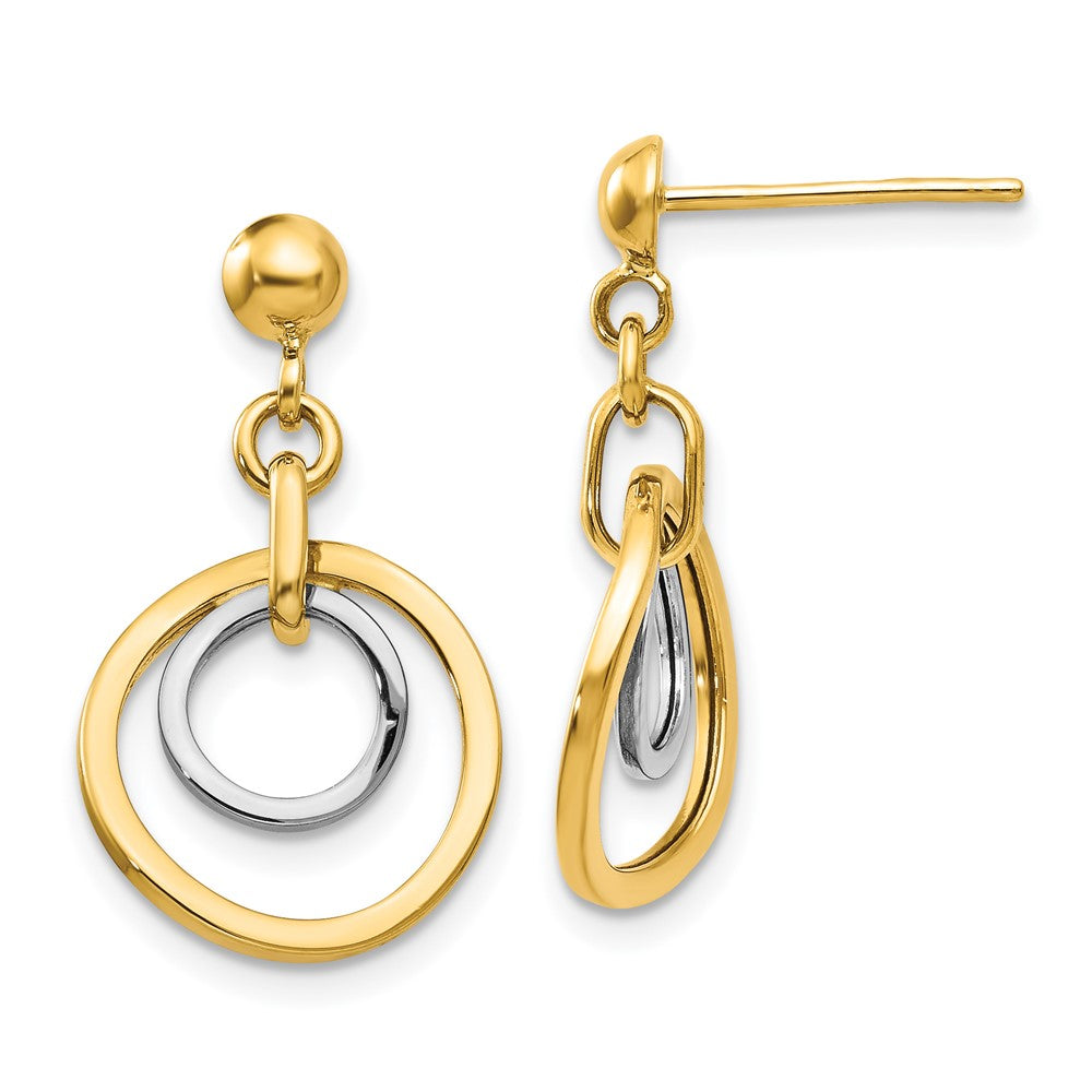 14k Two-tone Circle Dangle Post Earrings, 24 x 13 mm