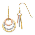 14K Tri-color Graduated Circles Dangle French Hook Earrings, 37 x 20 mm