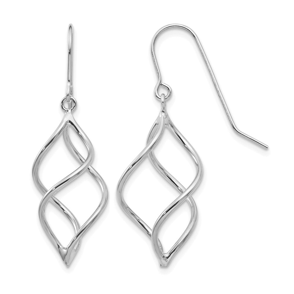 14k White Gold Polished Short Twisted Dangle Earrings, 30 x 12 mm
