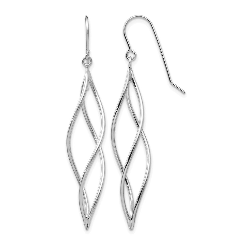 14k White Gold Polished Long Twisted Swirl Drop French Hook Earrings, 51 x 10 mm
