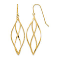 14k Polished and Textured Twisted Dangle French Hook Earrings, 44 x 13 mm