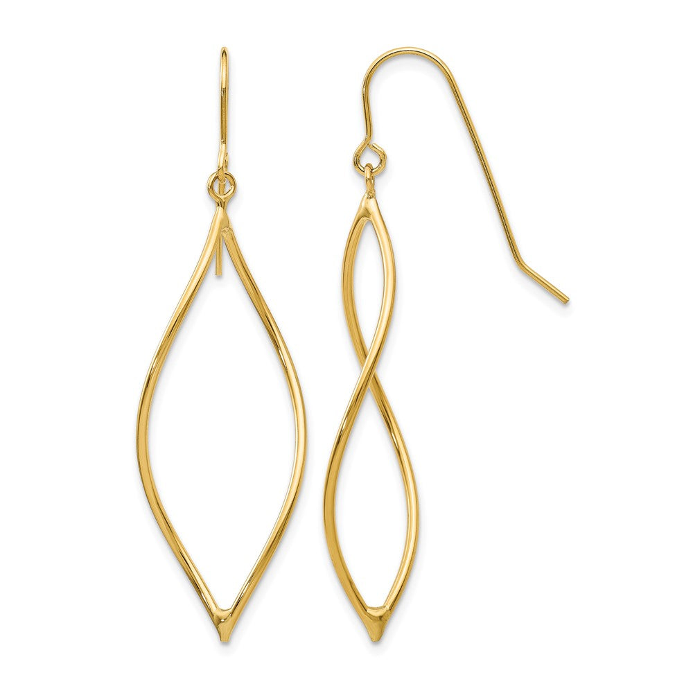 14k Polished Twisted Oblong Dangle French Hook Earrings, 47 x 14 mm
