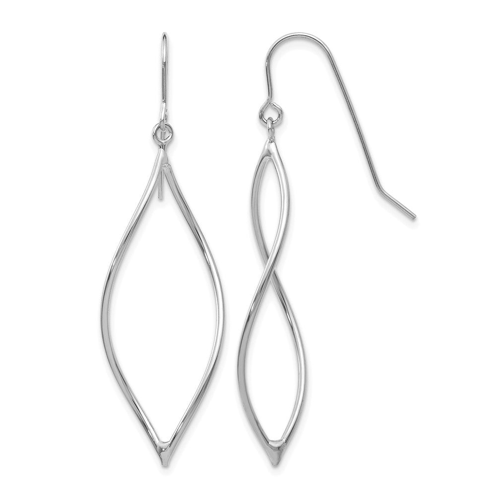14k White Gold Polished Twisted Oblong Dangle French Hook Earrings, 47 x 14 mm