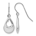 14k White Gold Open Teardrop Hollow Dangle French Hook Earrings, 24 x 9 mm