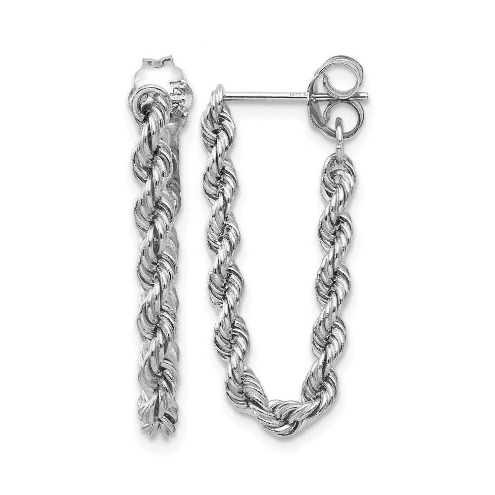 14K White Gold Polished 2.5mm Hollow Rope Chain Dangle Post Earrings, 24 x 10 mm
