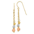 14K Tri-color Diamond-cut Beads and Chain Dangle French Hook Earrings, 45 x 10 mm