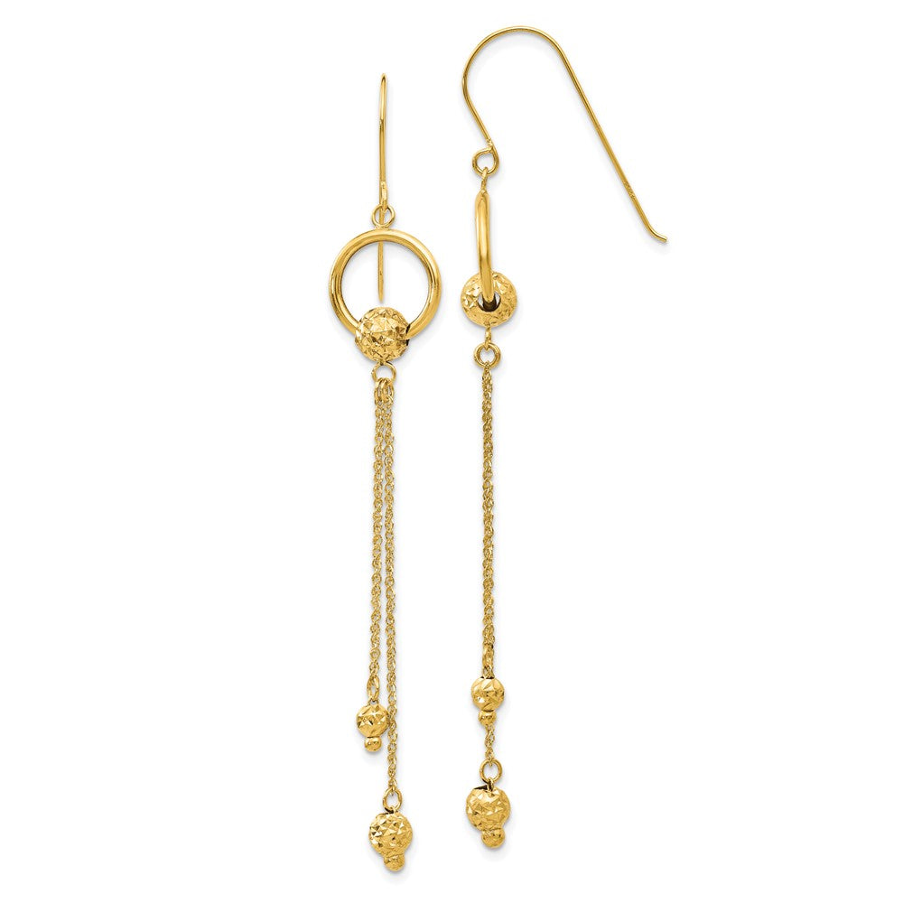 14K Diamond-cut Beads and Chain Dangle French Hook Earrings, 66 x 10 mm