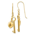 14K Puffed Heart Lock and Key French Hook Earrings, 38 x 13 mm