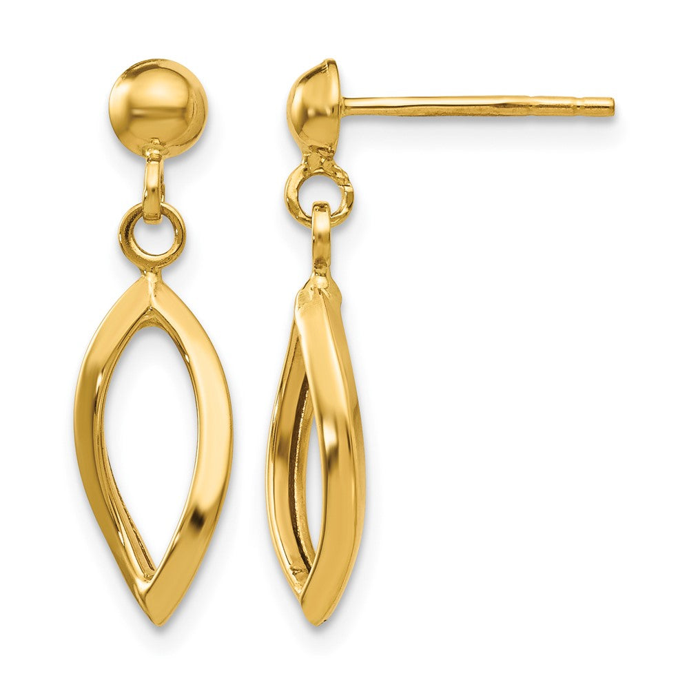 14k Twisted Oval Dangle Post Earrings, 21 x 6 mm
